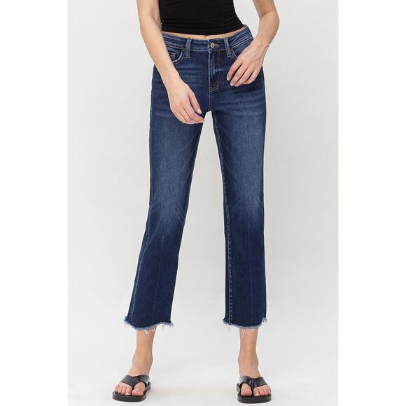 Flying Monkey High Rise Uneven Raw Hem Crop Straight Jeans - F5183 - Size 24 - Picture 2 of 8
